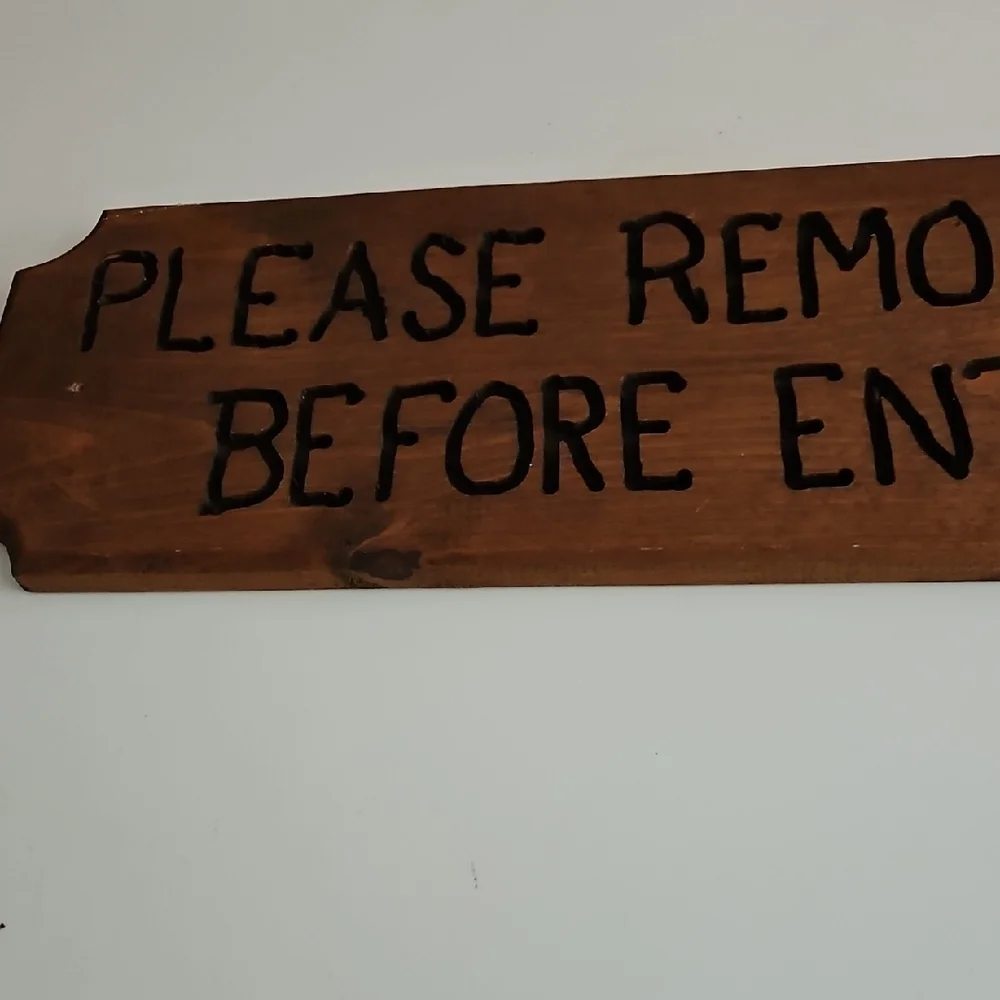 Vintage Rustic Handmade Brown Wooden Door Entry Sign 27 X 7 Inches Remove Shoes